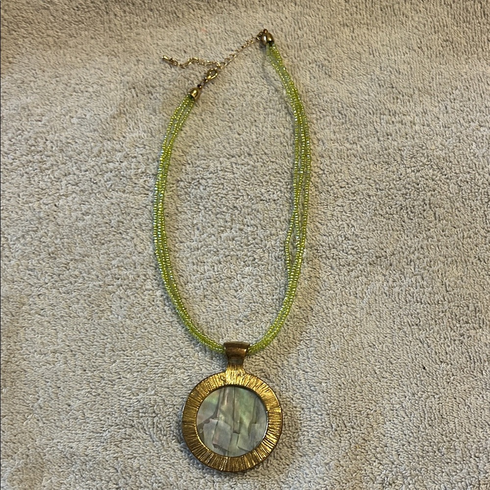 Vintage Green Beaded Necklace with Gold Accents